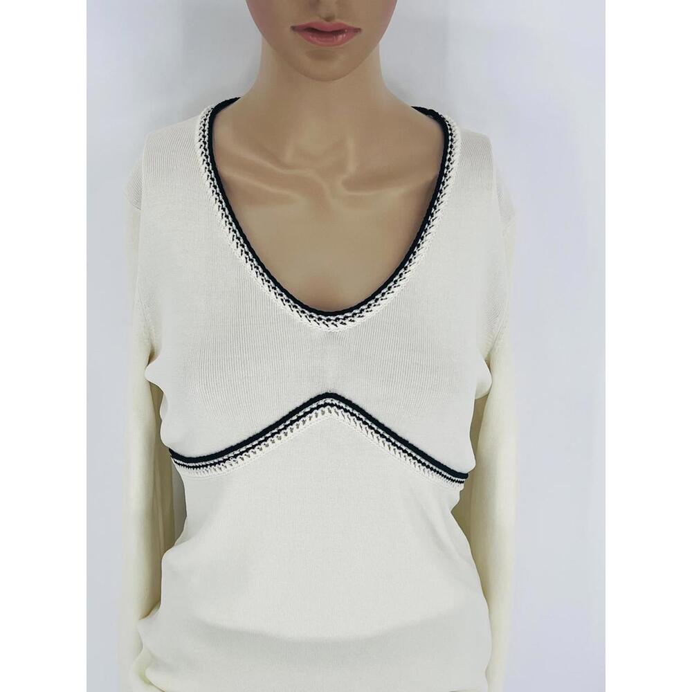 Loft Black Trim V-Neck‎ Sweater Medium Cotton Blend